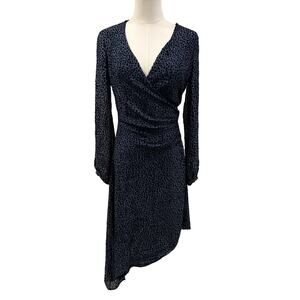 Intermix Silk Blend Velvet Wrap Dress Navy Blue Asymmetrical Whimsigoth 2 Luxe